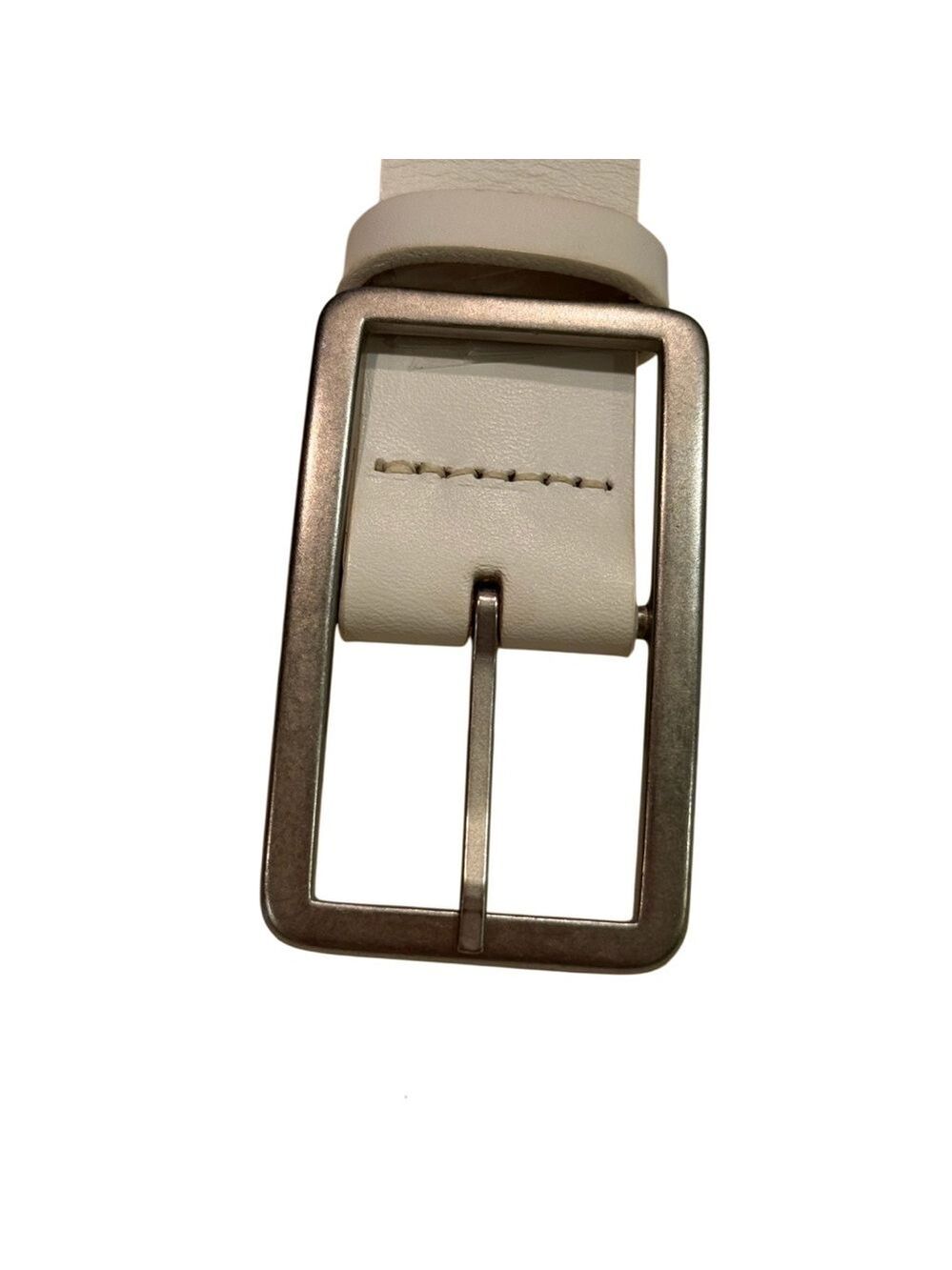 Faux White Leather Belt Silver Buckle—see what’s inside